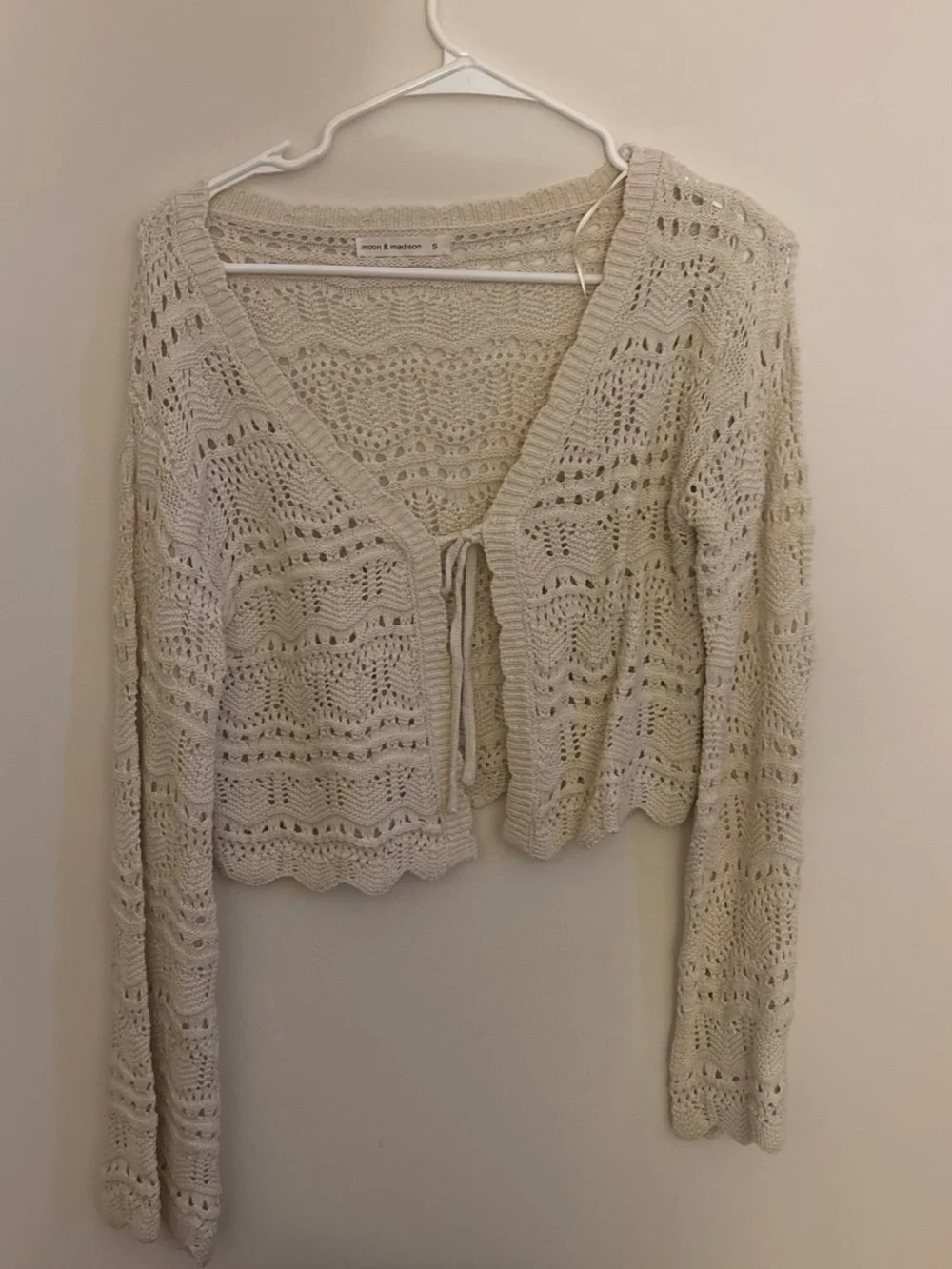 moon & madison Cream Open-Knit Tie-Front Cardigan